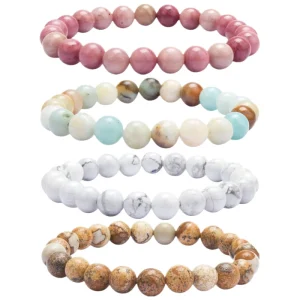 Trendy Geometric Natural Stone Quartz Crystal 8mm Beads Handmade Bracelets for Women Men Anniversary