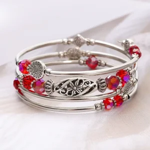 Trendy Gift Jewelry Multi Layer Turquoise Bead Antique Silver Stackable Bangle Fashion Unisex Vintage Western Wrist
