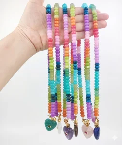 Trendy Gold Plated Heart Charm Necklaces Blue Quartz Natural Stone Beads Geometric Shape for Party Occasions