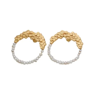 Trendy Gold Plated Hypoallergenic Brass Stud Earrings Freshwater Pearl Design for Gift Engagement
