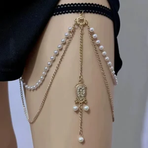 Trendy Gold Plated Women’s Body Jewelry New Fashion Lace Pearl Multi Row Thigh Chain Leg Chain Weddings Parties Gifts Made Alloy