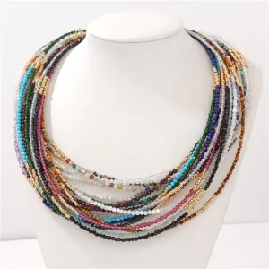 Trendy Gold Plated Women’s Necklace Colorful Crystal Beads Wedding Diamond Beads Fashionable Fashionable Beaded Necklaces