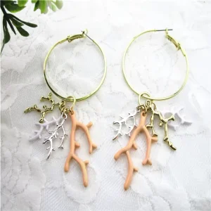 Trendy Gold Plated Zinc Alloy Coral Branch Charm Hoop Earring