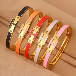 Trendy H Bracelet for Women Stainless Steel Clasp Enamel Color Letter H Internet Celebrity Fashion Bangles