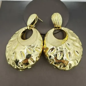 Trendy Hammered Texture Chunky Oval Gold Earrings for Women African Drop Dangle Earrings Bold Party Jewelry Gift EK214