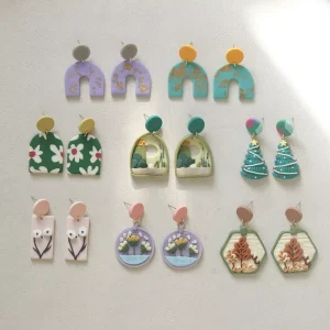 Trendy Handmade Polymer Clay Drop Earrings Cute Christmas Tree Floral Dangle Earrings Boho Soft Pottery Stud Earrings for Women