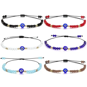 Trendy Handmade Turkish Eye Bead Crystal Stainless Steel Geometry Bracelet String Coloured Glaze Adjustable Unisex