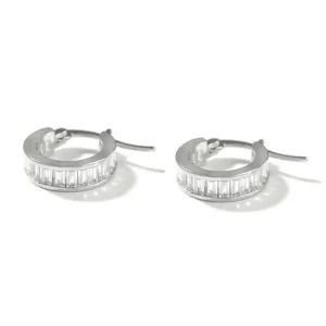 Trendy High Quality PVD 18K Gold Plated Zirconia Pave Band Huggie Earrings Brass Baguette CZ Circle Stud Earrings