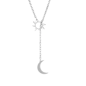 Trendy Hollow Sun Moon Pendant Stainless Steel Necklace Romantic Atmosphere Long Versatile Sweater Chain Accessories
