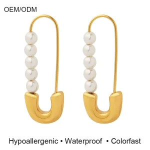 Trendy Hypoallergenic Imitation Pearl Stud Earrings with 18K Gold Plated Stainless Steel Pin Design for Women
