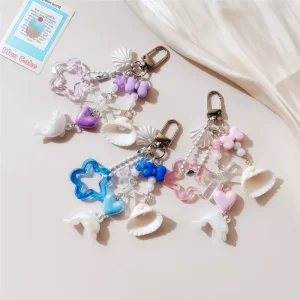 Trendy Ins Pastel Candy Color Marine Acrylic Bag Charms 3 Tone Dolphin Heart Bow Tassel Ornament for Girls Backpack