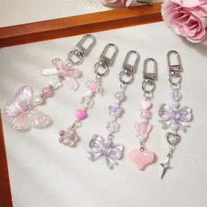 Trendy Ins Pastel Resin Aesthetic Bag Charms Butterfly Candy Flower Heart Tassel Ornament Teen Girl Backpack Holiday Gift