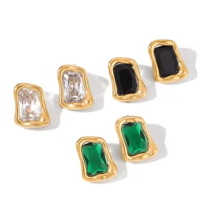 Trendy Irregular Gold Stainless Steel Gemstone Earrings Colorful Crystal Stud Earrings Women Minimalist Jewelry