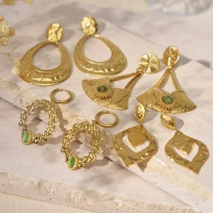 Trendy Irregular Round Natural Stone Water Drop Earrings for Women Stainless Steel Gold Plated Geometric Party Earring