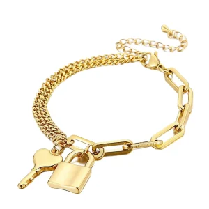 Trendy Irregular Simple Creative Key Locks Stainless Steel Bracelet for Women Jewelry Accessories