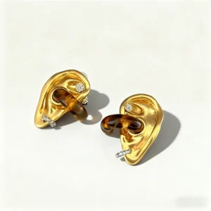 Trendy Jewellery Facial Features Series Ear Shaped Fashion Stud Earrings 18k Gold Plated Waterproof No Fading