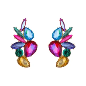 Trendy Jewelry Colored Crystal Diamond Geometric Earrings Rhinestone Water Drop Stud Earrings for Women Girl