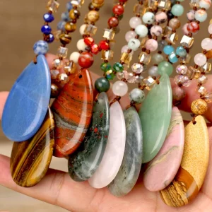 Trendy Jewelry Colorful Beaded Necklaces Fashion Jewelry Pendants Charms Drop Pendant Natural Stone Beads Necklace Jewelry