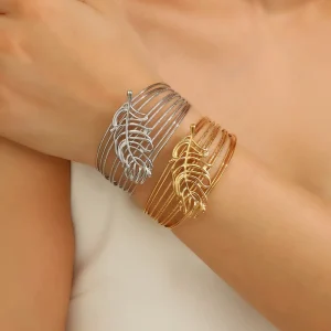 Trendy Jewelry Leaf Luxury Designer Brand Stainless Steel Bracelet Fashion Bracelets & Bangles for Women ALN050605