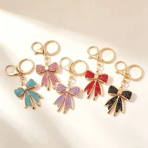 Trendy Key Bag Purse Charms Crystal Metal Bowknot Keychain for Women