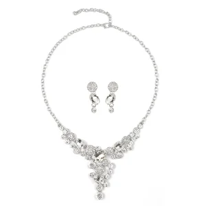Trendy Korean Crystal Necklaces Earrings Bride Wedding Fashion Necklace Jewelry Two Piece Set for Woman Girl