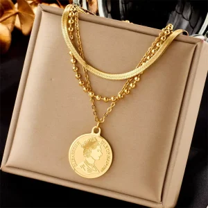 Trendy Layered Vintage Women Jewelry and Accessories Stainless Steel 18k Gold-plated Multi-element Fashion Fine Chains Necklaces