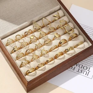 Trendy Luxury Fashion Rings Stainless Steel High Polished Gold Plated Durable Ring Hypoallergenic Fine Ring