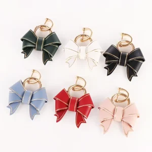 Trendy Luxury Women’s Multi-Color Leather Fashion Bow Tie Phone Accessory Car Keychain Pendant Customizable Model 636
