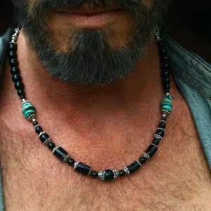 Trendy Men’s Turquoise Hip Hop Necklace Handicraft Punk Irregular Beads Necklace For Gift