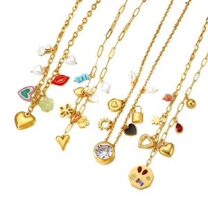 Trendy Multi Piece Heart Shaped Accessory Necklace Stainless Steel with Pearl Zircon Heart Charm Women Gift Jewelry