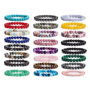 Trendy Natural Stone Beaded Crystal Bracelets for Women Men Tiger Stone Elastic Bracelets Stretch Fashion Jewelry