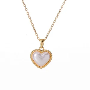 Trendy Pearl Heart Pendant Stainless Steel Necklace Romantic Elegant Long Versatile Sweater Chain Accessories