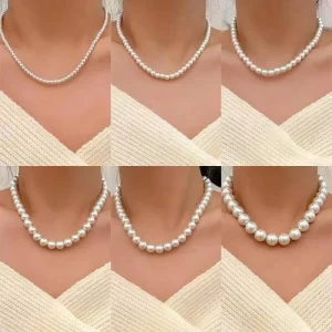 Trendy Pearl Necklace Earrings Vintage Pearl Wedding Bridal Jewelry Set Retro Pearl Sweater Chain Necklace for Women