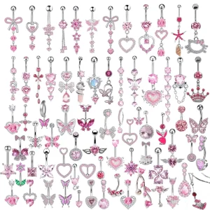 Trendy Pink CZ Stainless Steel Children’s Butterfly Design Belly Ring Unisex