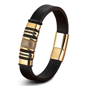 Trendy Punk Style Genuine Leather Bracelet Charm Stainless Steel Magnetic Clasp Bracelet Gift Accessories