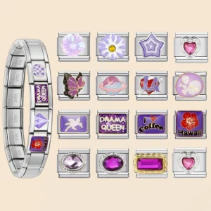 Trendy Purple Flower Star Unicorn Crystal Italian Charm Bracelets Link Fit 9mm Enamel Charm Stainless Steel DIY Making Jewelry