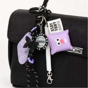 Trendy Purple Funny Face Bag Charm Butterfly Poker Chip Keychain Cute Purse Pendant Accessories for Women Backpack
