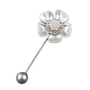 Trendy Rhinestone Flower Pearl Brooch Pins Elegant Pearl Fabric Brooch Pin for Women Sweater Scarf Jewelry Brooches