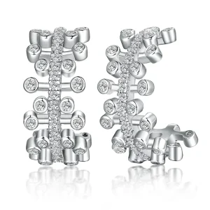 Trendy Rhodium Plated Women’s Stud Earrings Unique Design Brilliant Cut Zircon Fashionable Accessory All Occasions Birthday