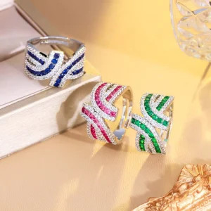 Trendy Rings for Women Bright Color Cubic Zirconia Adjustable Rings CZ Wedding Banquet Party Jewelry