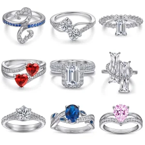 Trendy Silver Engagement Rings Jewelry Women Colorful Stone 925 Sterling Silver Rings Rhodium Plated Wedding Rings