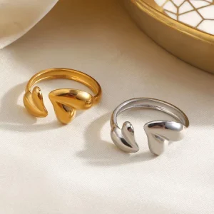 Trendy Simple Personality Adjustable Fashion Rings for Women Stainless Steel 18k PVD Gold Plated Heart Shape Fine Rings