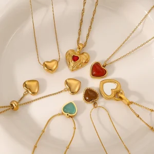 Trendy Stainless Steel Colorful Jewelry 18k Gold Plated European French Fashion Accessories Heart Collar Necklace for Women