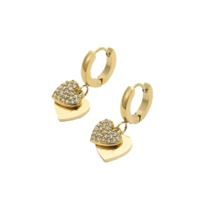 Trendy Stainless Steel Heart Pendant Earrings 18k Gold Plated Zircon Earring Fashion Jewelry Everyday Wear