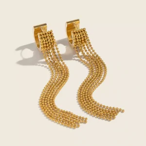 Trendy Stainless Steel Long Tassel Beads Chains Stud Earrings for Women Waterproof Accessories Fashion Female Jewelry