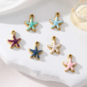 Trendy Stainless Steel Ocean Series Pendant Drop Oil Starfish Charm Five Pointed Star Charm DIY Bracelet Jewelry Making