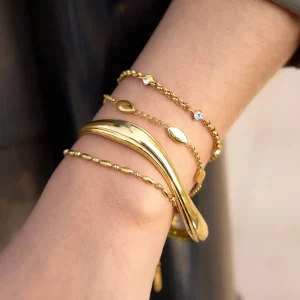 Trendy Stainless Steel Open Wave Bangle for Women Adjustable Cuff Bracelet Minimalist Fashion Jewelry