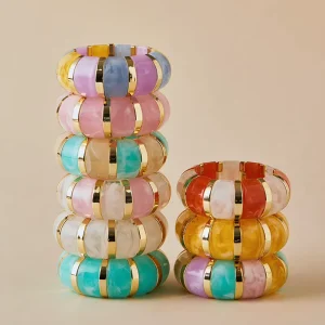 Trendy Summer Candy Color Gold Plated Bracelets Patchwork Design Acrylic Beads Bracelet Cute Fashion Bracelets Bangles