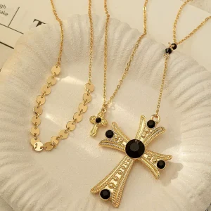 Trendy Summer Vacation Multi layer Beaded Cross Pendant Heart shaped Metal Chain Layered Necklace & Collarbone Fashion Jewelry