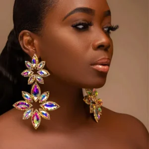 Trendy Super Large Rhinestone Bling Drop Earrings Fashion Jewelry for Big Women 5 Colors Exaggerated Geometric Design
